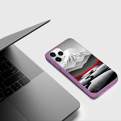 Чехол iPhone 11 Pro матовый Белые горы и красные деревья / 3D-Фиолетовый – фото 3