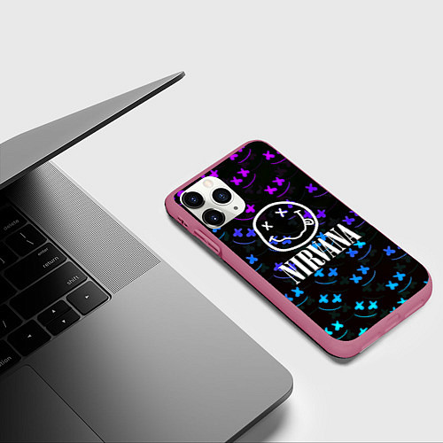 Чехол iPhone 11 Pro матовый Nirvana x marshmello neon / 3D-Малиновый – фото 3