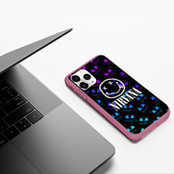 Чехол iPhone 11 Pro матовый Nirvana x marshmello neon, цвет: 3D-малиновый — фото 2