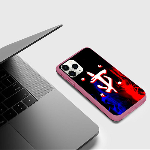 Чехол iPhone 11 Pro матовый Doom flame neon / 3D-Малиновый – фото 3