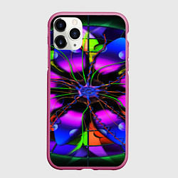 Чехол iPhone 11 Pro матовый Неоновая психоделика лепестки, цвет: 3D-малиновый