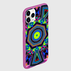 Чехол iPhone 11 Pro матовый Оптический узор неоновые краски, цвет: 3D-фиолетовый — фото 2