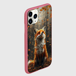 Чехол iPhone 11 Pro матовый Довольный лис в лесной чаще, цвет: 3D-малиновый — фото 2
