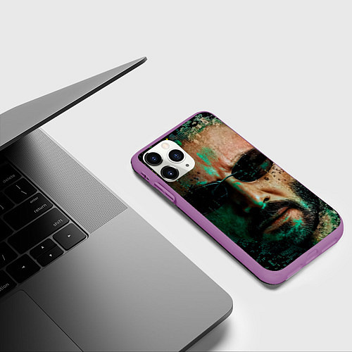 Чехол iPhone 11 Pro матовый Matrix - Keanu Reeves / 3D-Фиолетовый – фото 3