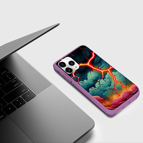 Чехол iPhone 11 Pro матовый Молнии в виде разлома / 3D-Фиолетовый – фото 3