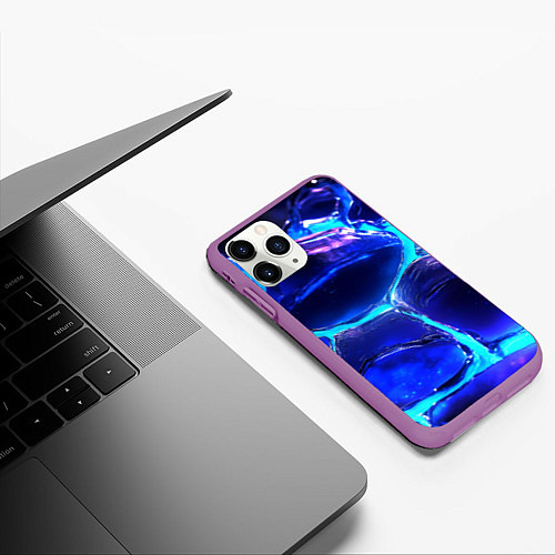 Чехол iPhone 11 Pro матовый Объемные плиты в неоновом свечение / 3D-Фиолетовый – фото 3