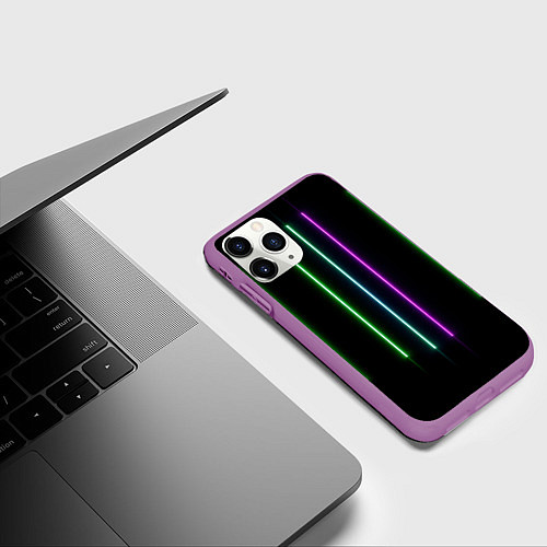 Чехол iPhone 11 Pro матовый Neon stripes / 3D-Фиолетовый – фото 3