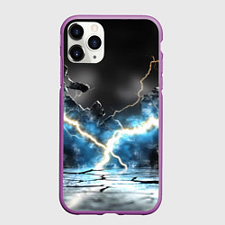 Чехол iPhone 11 Pro матовый Разряд молний текстура, цвет: 3D-фиолетовый