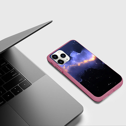 Чехол iPhone 11 Pro матовый Молния в фиолетовом небе текстура / 3D-Малиновый – фото 3