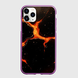 Чехол iPhone 11 Pro матовый Оранжевый разлом на черной текстуре, цвет: 3D-фиолетовый