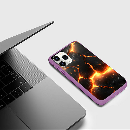Чехол iPhone 11 Pro матовый Лава и разлом плит / 3D-Фиолетовый – фото 3