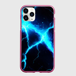Чехол iPhone 11 Pro матовый Голубой разлом из молний, цвет: 3D-малиновый