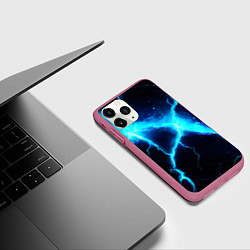 Чехол iPhone 11 Pro матовый Голубой разлом из молний, цвет: 3D-малиновый — фото 2