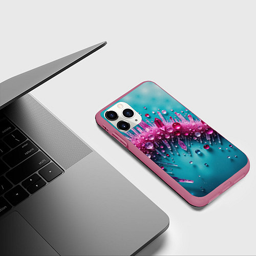 Чехол iPhone 11 Pro матовый Розовые кристаллы / 3D-Малиновый – фото 3
