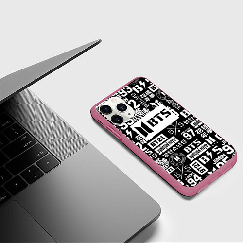 Чехол iPhone 11 Pro матовый Bangtan Boys pattern black / 3D-Малиновый – фото 3