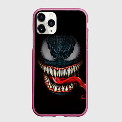 Чехол iPhone 11 Pro матовый Веном зубастый, цвет: 3D-малиновый