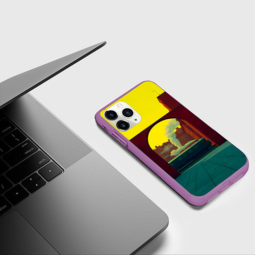 Чехол iPhone 11 Pro матовый Арт с поездом / 3D-Фиолетовый – фото 3