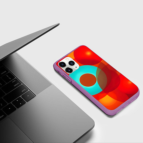 Чехол iPhone 11 Pro матовый Оптическая абстракция с кругами / 3D-Фиолетовый – фото 3