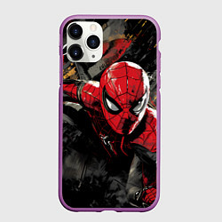 Чехол iPhone 11 Pro матовый Человек-паук и красная краска, цвет: 3D-фиолетовый
