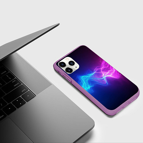 Чехол iPhone 11 Pro матовый Звуковая волна неоновый узор / 3D-Фиолетовый – фото 3