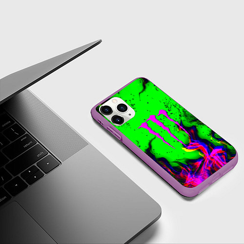 Чехол iPhone 11 Pro матовый Monster Energy flame / 3D-Фиолетовый – фото 3