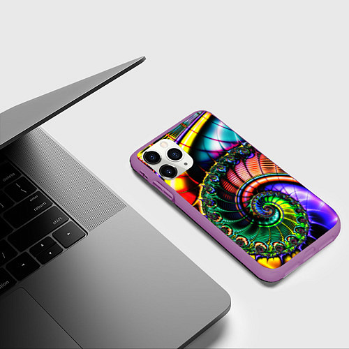 Чехол iPhone 11 Pro матовый Фрактальный узор неоновый / 3D-Фиолетовый – фото 3