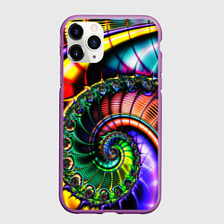 Чехол iPhone 11 Pro матовый Фрактальный узор неоновый, цвет: 3D-фиолетовый