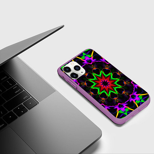 Чехол iPhone 11 Pro матовый Неоновая геометрия узоры / 3D-Фиолетовый – фото 3