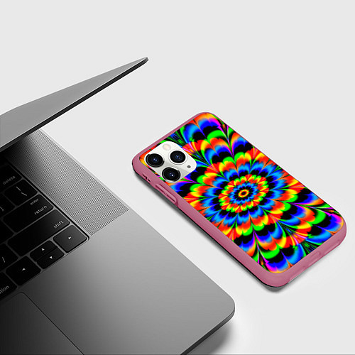 Чехол iPhone 11 Pro матовый Оптические иллюзии психоделика / 3D-Малиновый – фото 3