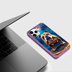 Чехол iPhone 11 Pro матовый Бульдог в космосе, цвет: 3D-фиолетовый — фото 2