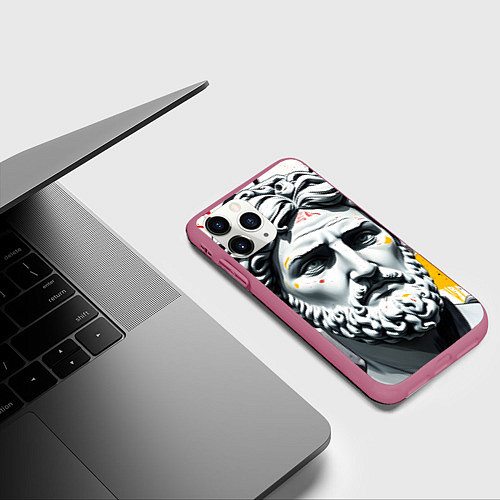 Чехол iPhone 11 Pro матовый Античный портрет и краска / 3D-Малиновый – фото 3