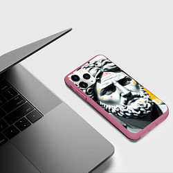 Чехол iPhone 11 Pro матовый Античный портрет и краска, цвет: 3D-малиновый — фото 2