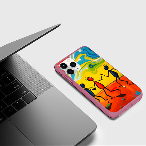 Чехол iPhone 11 Pro матовый Дружба человечков / 3D-Малиновый – фото 3