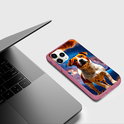 Чехол iPhone 11 Pro матовый Джек Рассел терьер в космосе / 3D-Малиновый – фото 3