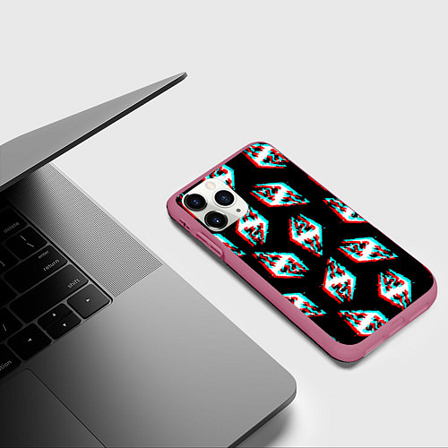Чехол iPhone 11 Pro матовый Skyrim glitch logo patten / 3D-Малиновый – фото 3