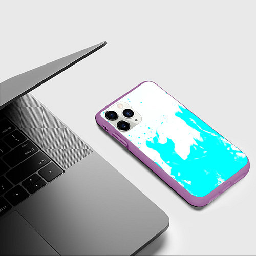 Чехол iPhone 11 Pro матовый Голубой огонь текстура / 3D-Фиолетовый – фото 3