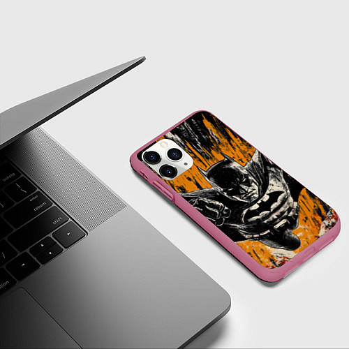 Чехол iPhone 11 Pro матовый Бэтмен супергерой / 3D-Малиновый – фото 3
