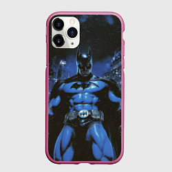 Чехол iPhone 11 Pro матовый Бэтмен синий город, цвет: 3D-малиновый