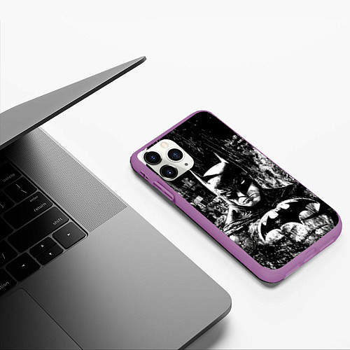 Чехол iPhone 11 Pro матовый Бэтмен черно-белый стиль / 3D-Фиолетовый – фото 3