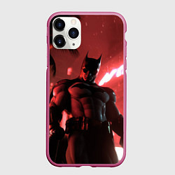 Чехол iPhone 11 Pro матовый Бэтмен красный ночной город, цвет: 3D-малиновый