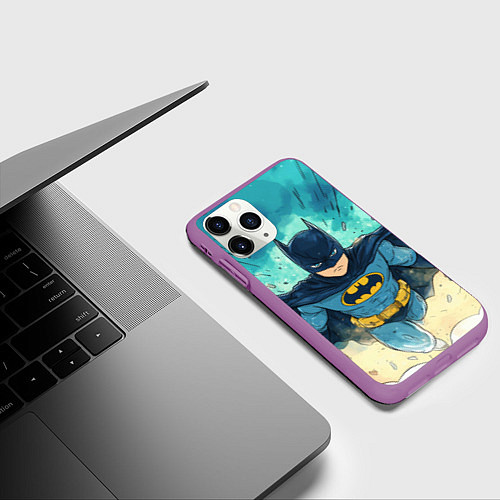 Чехол iPhone 11 Pro матовый Бэтмен детский стиль / 3D-Фиолетовый – фото 3