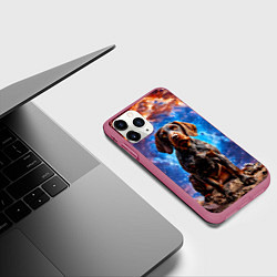 Чехол iPhone 11 Pro матовый Дратхаар в космосе, цвет: 3D-малиновый — фото 2