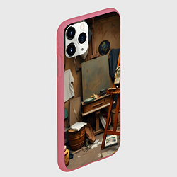 Чехол iPhone 11 Pro матовый Мастерская художника, цвет: 3D-малиновый — фото 2