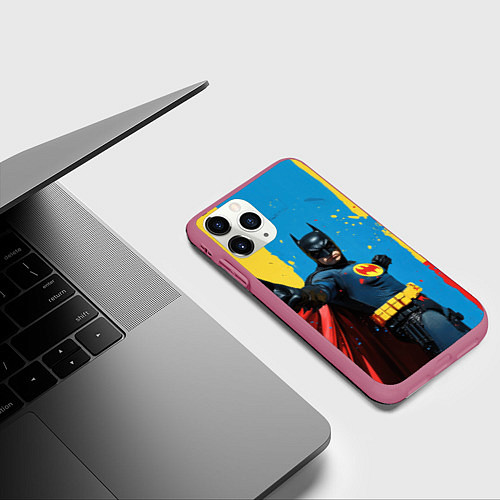 Чехол iPhone 11 Pro матовый Бэтмен предупреждает / 3D-Малиновый – фото 3