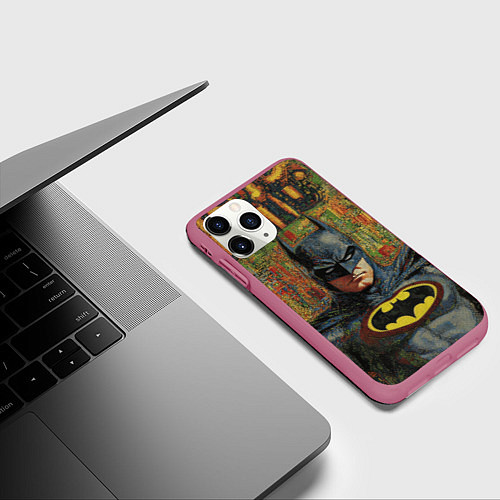 Чехол iPhone 11 Pro матовый Текстурный Бэтмен / 3D-Малиновый – фото 3