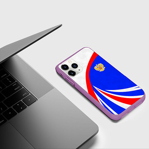 Чехол iPhone 11 Pro матовый Герб России - цвета флага / 3D-Фиолетовый – фото 3