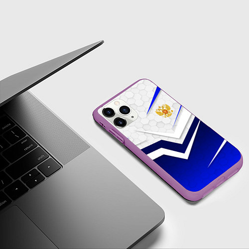 Чехол iPhone 11 Pro матовый Герб России - синий и белый / 3D-Фиолетовый – фото 3