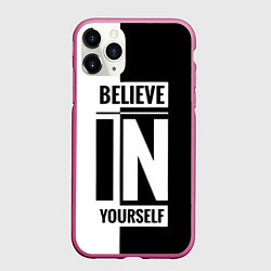 Чехол iPhone 11 Pro матовый Верь в себя надпись черно белая, цвет: 3D-малиновый