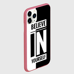 Чехол iPhone 11 Pro матовый Верь в себя надпись черно белая, цвет: 3D-малиновый — фото 2