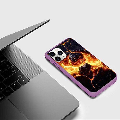 Чехол iPhone 11 Pro матовый Золотая лава текстура / 3D-Фиолетовый – фото 3